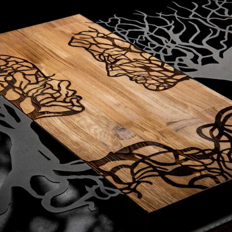 Hanah Home – Décoration murale en métal et bois arbre 92 x 58 cm – Métal 1,2 mm et bois MDF – Noir et noyer – Design contemporain pour intérieur
