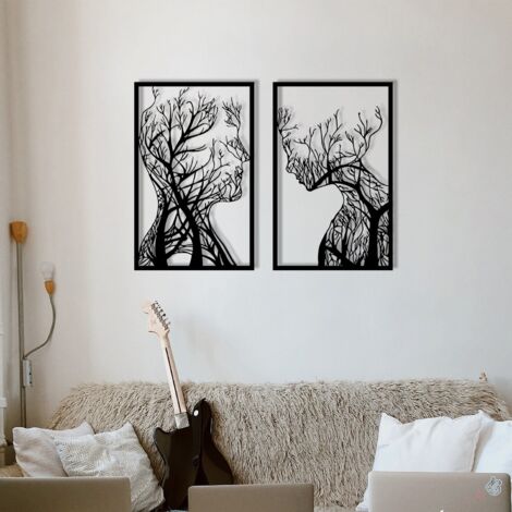 Hanah Home – Décoration murale en métal visages 86 x 63 cm – Épaisseur 1,2 mm – Couleur noire élégante – Pour salon et bureau