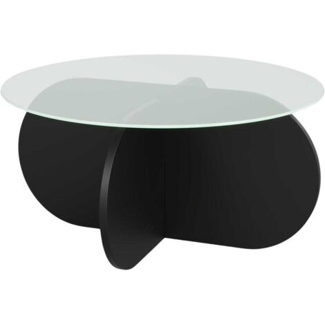 Hanah Home – Table basse fixe en verre trempé 18 mm – Diamètre 75 cm – Structure en panneaux de particules mélaminé – Hauteur 35 cm