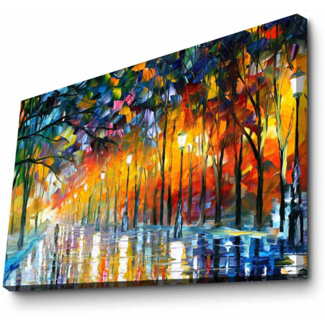 Hanah Home – Tableau décoratif 'Ambiance brumeuse dans le parc' 70x100 cm – Toile de daim 100% – Cadre en bois 3 cm – Œuvre de Leonid Afremov