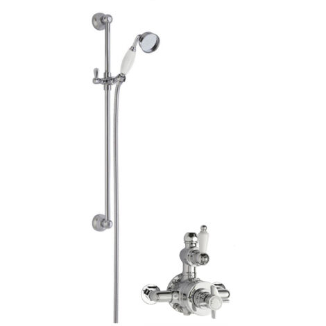 Hanchurch Traditional Twin Exposed Valve & Slide Rail Shower Set - Chrome/White - Balterley