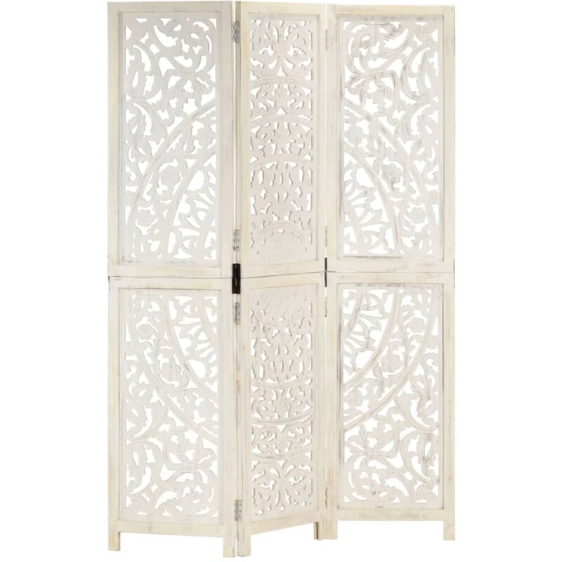 Hand carved 3-Panel Room Divider White 120x165 cm Solid Mango Wood Vidaxl