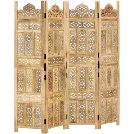 Hand carved 4-Panel Room Divider 160x165 cm Solid Mango Wood vidaXL