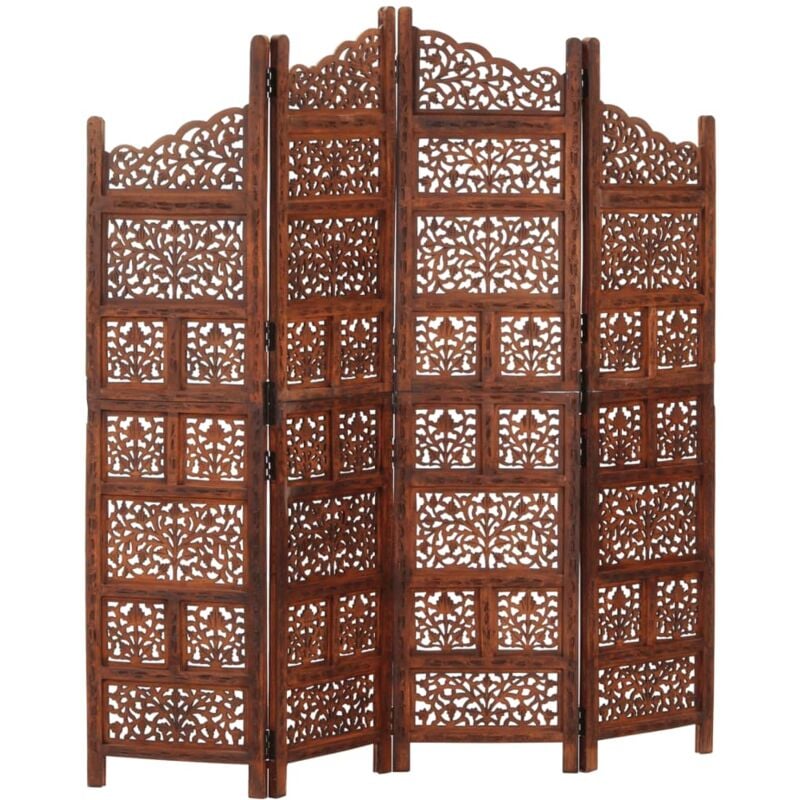 Hand carved 4-Panel Room Divider Brown 160x165 cm Solid Mango Wood vidaXL