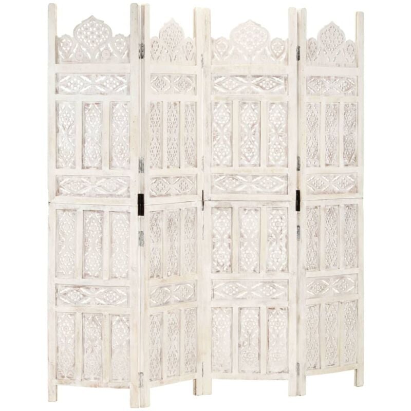 Hand carved 4-Panel Room Divider White 160x165 cm Solid Mango Wood Vidaxl