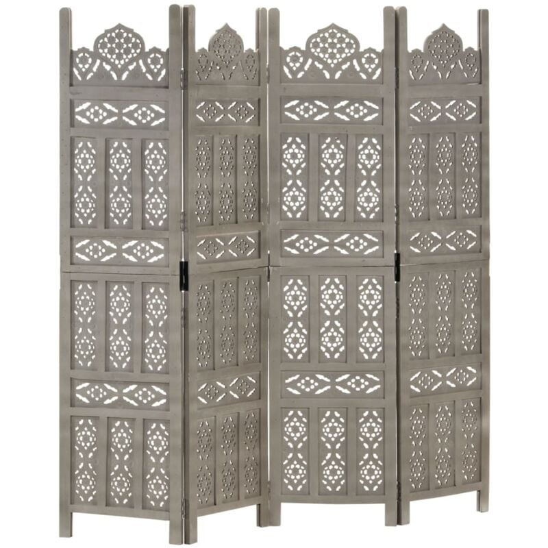 Vidaxl - Hand carved 4-Panel Room Divider Grey 160x165 cm Solid Mango Wood