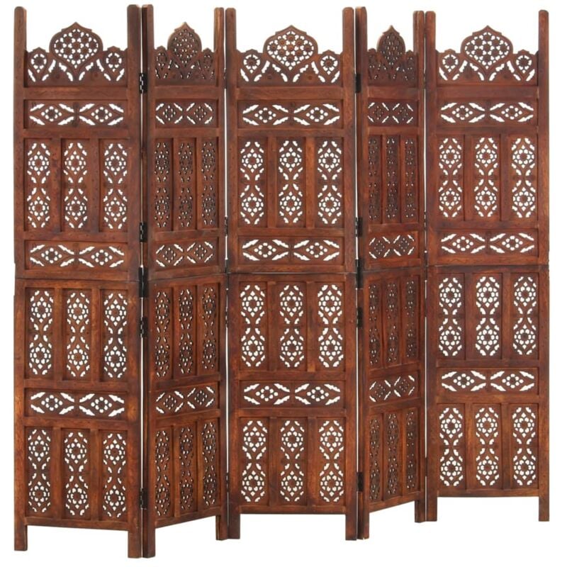 Hand carved 5-Panel Room Divider Brown 200x165 cm Solid Mango Wood Vidaxl