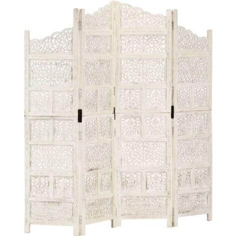 Hand carved 4-Panel Room Divider White 160x165 cm Solid Mango Wood vidaXL