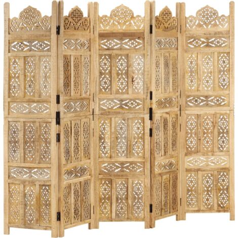 Hand carved 5-Panel Room Divider 200x165 cm Solid Mango Wood vidaXL