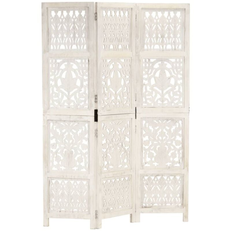 Vidaxl - Hand carved 3-Panel Room Divider White 120x165 cm Solid Mango Wood