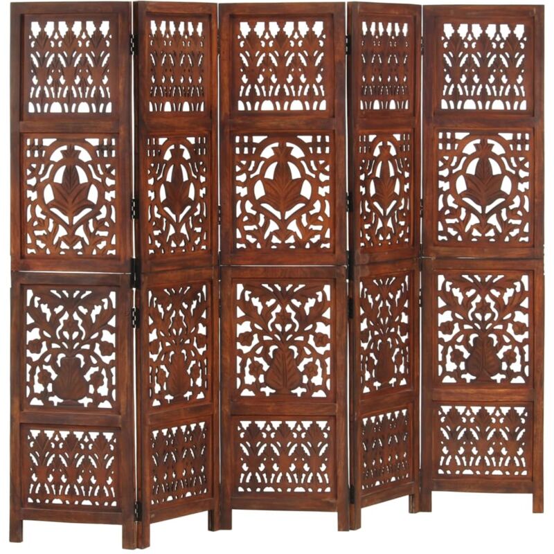 Hand Carved 5-panel Room Divider Brown 200x165 Cm Solid Mango Wood Vidaxl