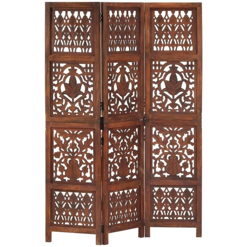 Hand Carved 3-Panel Room Divider Brown 120x165 cm Solid Mango Wood vidaXL