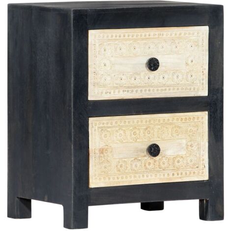 Hand Carved Bedside Cabinet Grey 40x30x50 cm Solid Mango Wood vidaXL