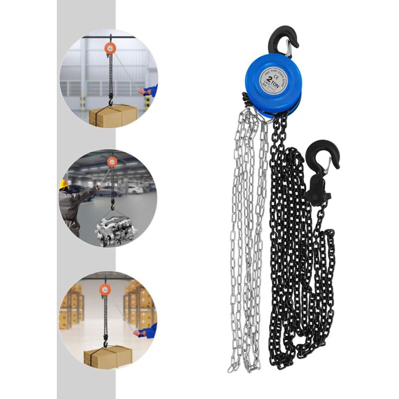 Hand Chain Hoist Manual Operated Crane Chain Hand Hoist with 3m/9.84ft Chain 2T for transportation, factories, farms, garages, warehouses,