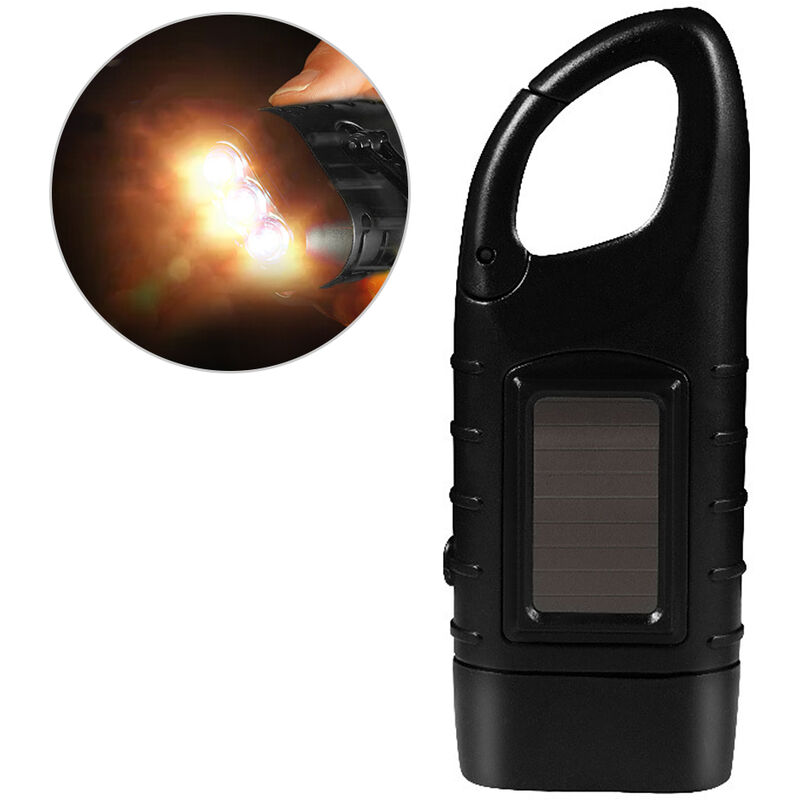 Hand Crank Solar Powered Rechargeable Flashlight LED Emergency Dynamo Torch Flashlight with Clip for Camping Outdoor Climbing Backpack