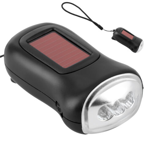 Hand Crank Solar Powered Rechargeable Flashlight LED Emergency Dynamo Torch for Outdoor Camping