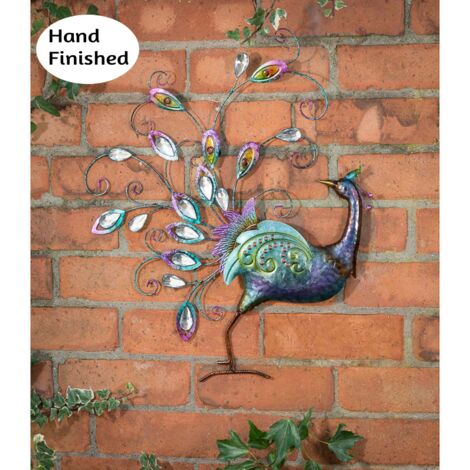 Hand-finished Diamante Peacock Wall Art With Jewel Details - Back Facing