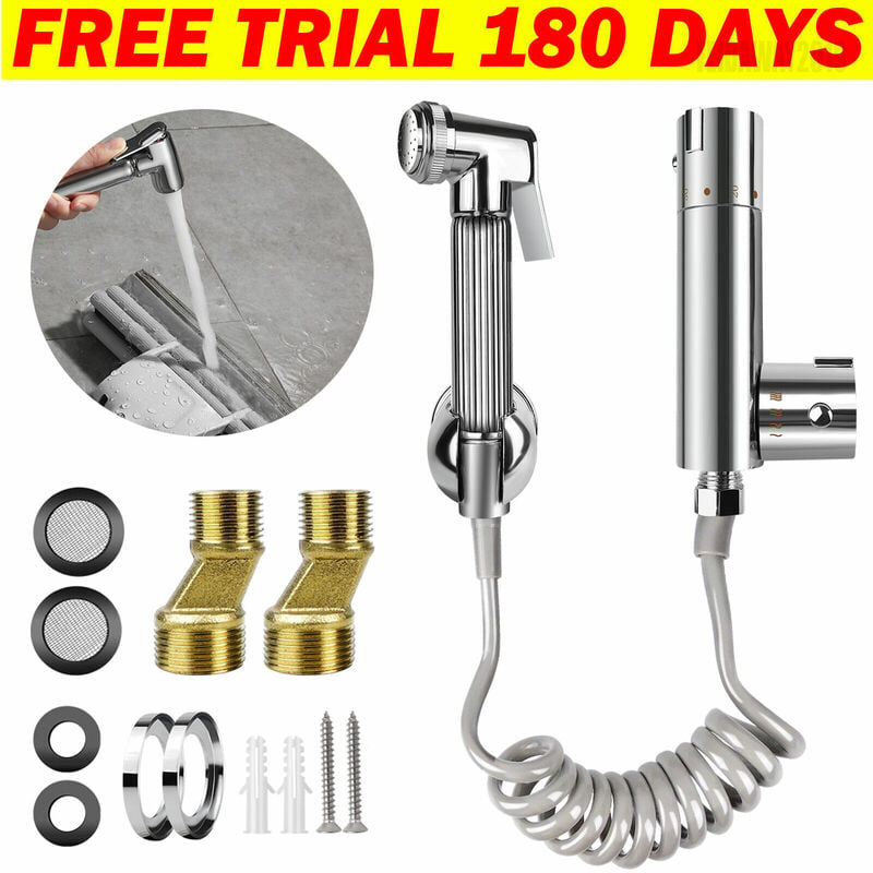 Hand Held Douche Spray Kit, Toilet Shower Sprayer with Thermostatic Mixer Valve and Hose, Bidet Attachment for Hotel Bathroom