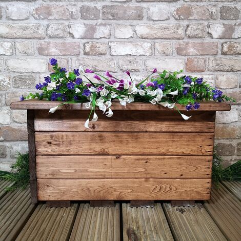 main image of "Hand Made 56cm x 34cm Rustic Wooden Small Garden Trough / Flower Bed Planter"