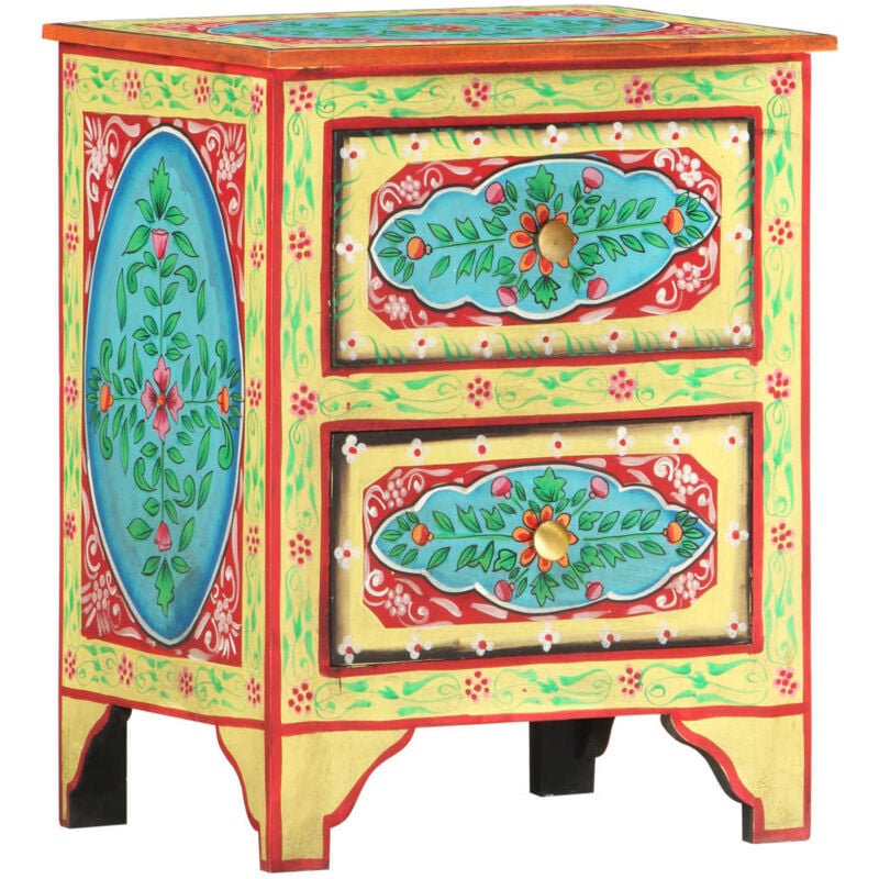 Hand Painted bedside Cabinet 40x30x50 cm Solid Mango Wood Vidaxl