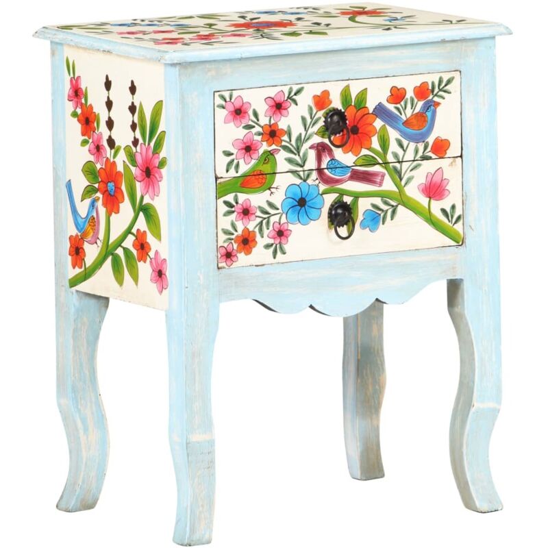Hand Painted Bedside Cabinet 40x30x50 Cm Solid Mango Wood Vidaxl