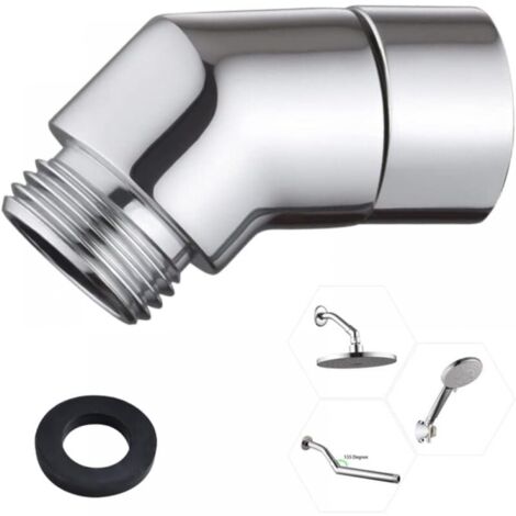 Hand Shower Adapter, 135 Degree, 1/2 Inch Angle, Tiltable, Shower Head Adapter, Angle for Hand Shower, Copper Angle Shower Hose with Seal (Silver)
