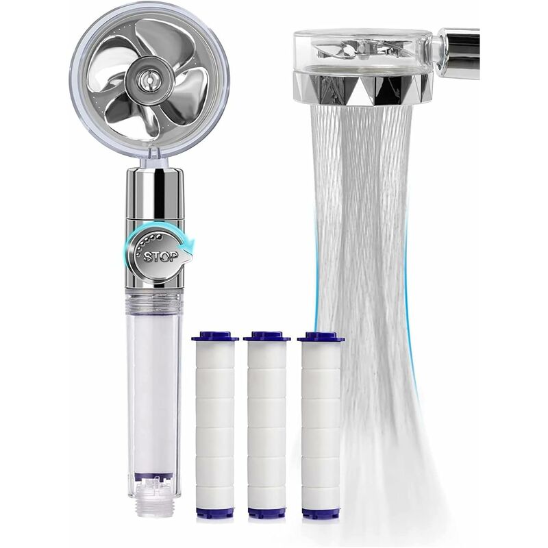 Hand Shower, Water Saving Anti Limescale Shower Head, 360° Swivel High Pressure Propeller Shower Head, Three Tier Filter System With,3 Replaceable pp