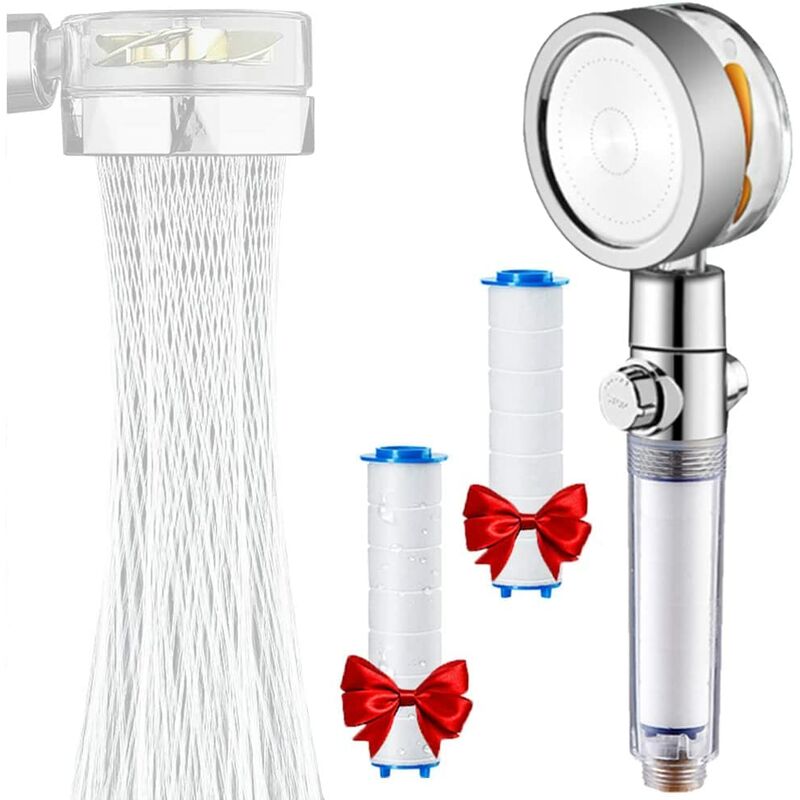 Aougo - Hand shower, water-saving anti-limestone shower head, high pressure propeller shower head, filter system with replaceable pp cotton filter