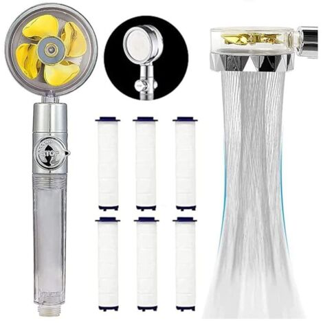 Hand shower, water-saving shower head, 360° rotating high-pressure shower head, three-stage filtration system, 6 replaceable PP pads (gold)