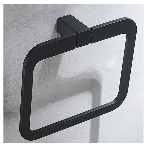 Hand Towel Holder Black Towel Ring Punch hole Towel Rail for Bathroom, Stainless Steel Square