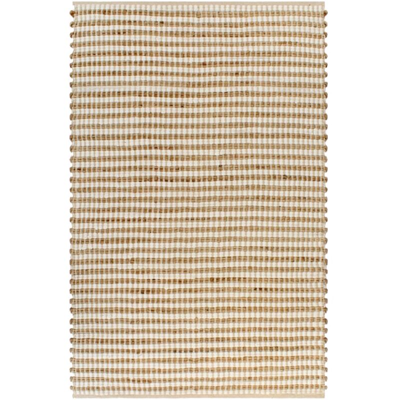 Hand-Woven Jute Area Rug Fabric 120x180 cm Natural and White - White - Vidaxl