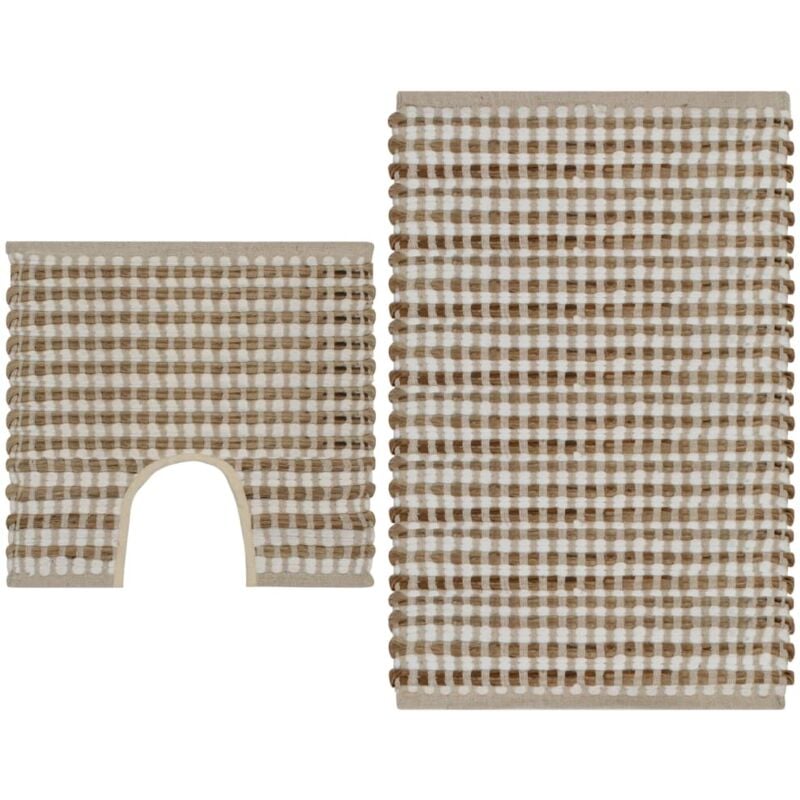 Hand-Woven Jute Bathroom Mat Set Fabric Natural and White Vidaxl