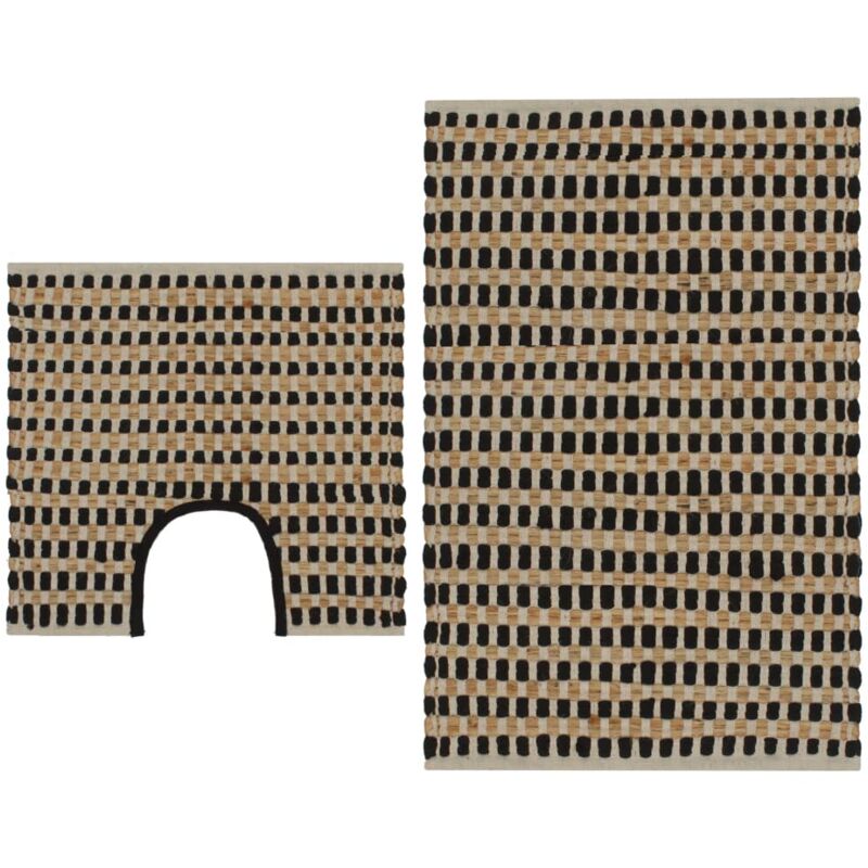 Hand-Woven Jute Bathroom Mat Set Fabric Natural and Black Vidaxl