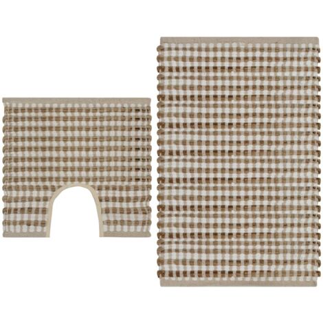 Hand-Woven Jute Bathroom Mat Set Fabric Natural and White vidaXL