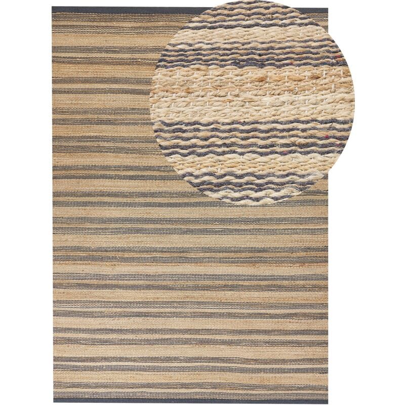 Hand Woven Jute Cotton Area Rug Beige and Grey Dhurrie Style 80 x 300 cm Budho