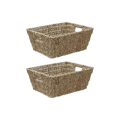 Hand Woven Seagrass Rectangular Storage Basket, Set of 2, Large