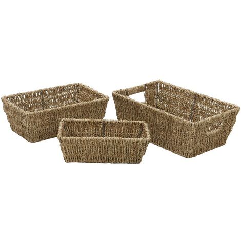 Hand Woven Seagrass Set of 3, Rectangular Tapered Storage Baskets
