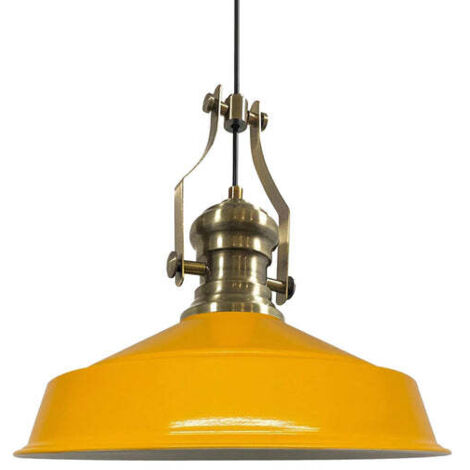 Handbemalte Industrielle Hängeleuchte aus Gelb Metall – Vintage-Kronleuchter E27 Ø41 cm für Wohnzimmer, Schlafzimmer Oder Esszimmer