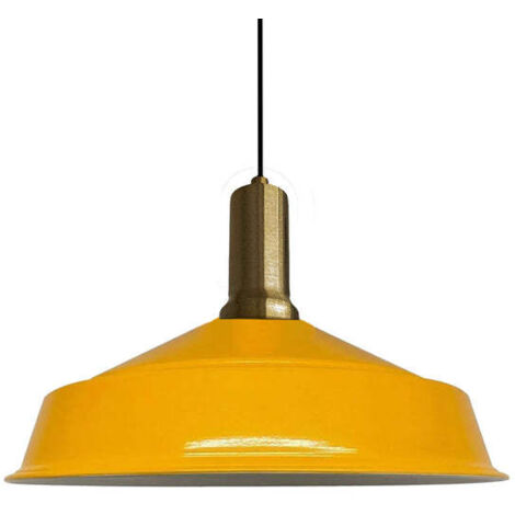 Handbemalte Industrielle Hängeleuchte aus Gelb Metall – Vintage-Kronleuchter E27 Ø41 cm für Wohnzimmer, Schlafzimmer Oder Esszimmer