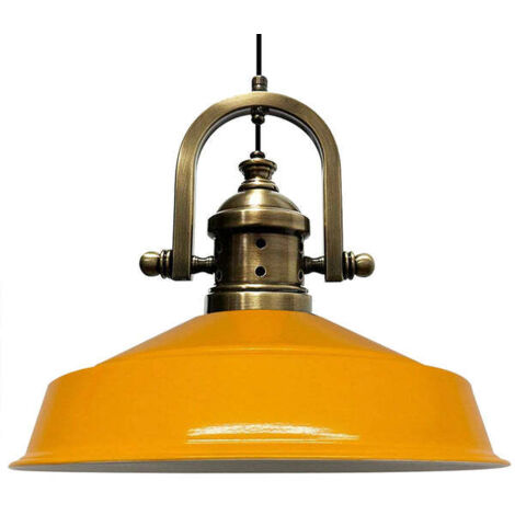 Handbemalte Industrielle Hängeleuchte aus Gelb Metall – Vintage-Kronleuchter E27 Ø41 cm für Wohnzimmer, Schlafzimmer Oder Esszimmer