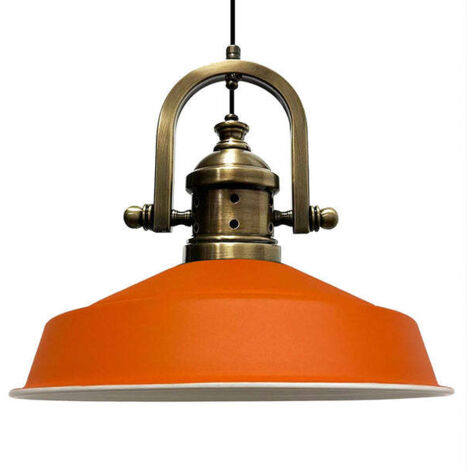 Handbemalte Industrielle Hängeleuchte aus Orange Metall – Vintage-Kronleuchter E27 Ø41 cm für Wohnzimmer, Schlafzimmer Oder Esszimmer