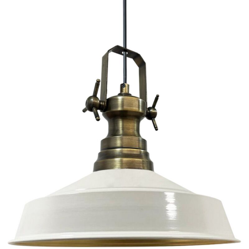 Bamyum Handbemalte Industrielle Hängeleuchte Aus Weiß Metall – Vintage-kronleuchter E27 Ø41 Cm Für Wohnzimmer, Schlafzimmer Oder Esszimmer