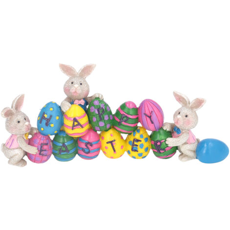 Handbemalte Osterdekoration aus Kunstharz – Hase und Eier als Tischdekoration