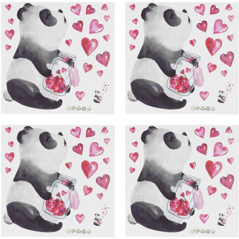 handbemalte Panda-Wandaufkleber mit Herzen zur Dekoration am Valentinstag