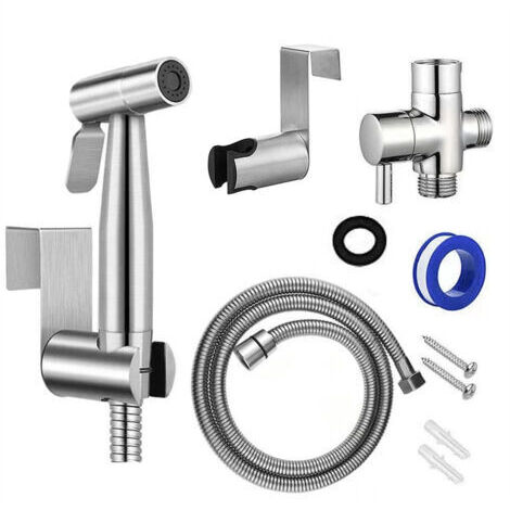 Handbidet-Set mit Brausekopf, 2 m langem Duschschlauch und Haken, ideal zum Haarewaschen oder Waschen des Waschbeckens (silber)