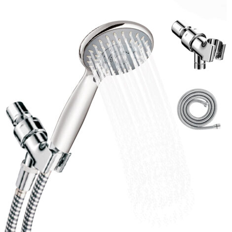Handbrause-Set mit 5 Düsen, inklusive Edelstahlschlauch und verstellbarer Halterung, polierte Chromoberfläche, Duschkopfhalterung, Badezimmer