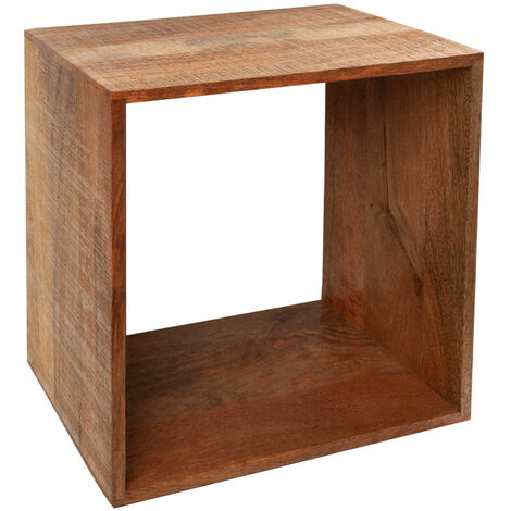 Handgearbeiteter Beistelltisch MAKASSAR 43cm Mango Massivholz Regal Cube Nachttisch Mangoholz