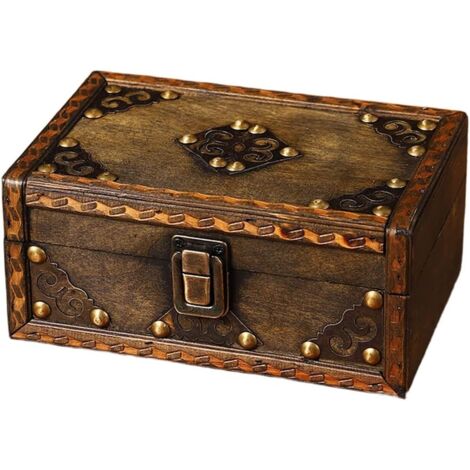 Handgefertigte Schmuckschatulle aus Holz für Damen und Herren, Vintage-Schatzkiste, Aufbewahrungsbox, 18 x 12 x 8 cm