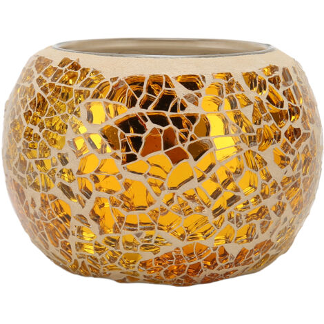 Handgefertigter Mosaik-Kerzenständer, romantischer goldener Glas-Kerzenständer, Teelichthalter für den Esstisch