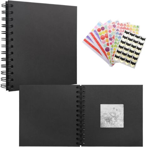 Handgefertigtes 2-teiliges Scrapbooking-Fotoalbum, 17 x 17 cm, Spiralbindung und schwarze Aufkleber, für Baby, Familie, Geburtstag, Hochzeit, Valentinstag